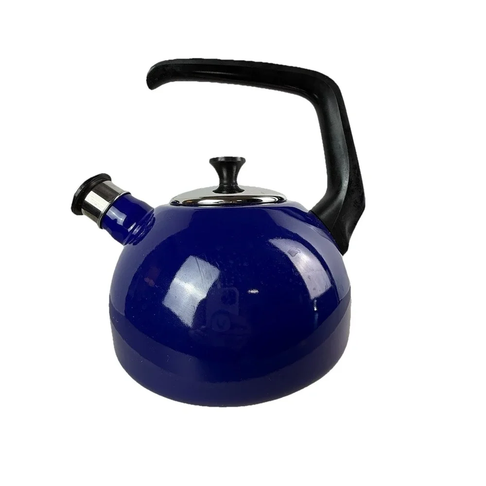 ONEIDA Tea‎ Kettle Aegean Sea Blue Porcelain Steel Spain LOUD Whistling Nice